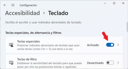 Activar y desactivar teclas especiales Windows 10 y 11