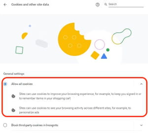 Google Chrome Allow all cookies