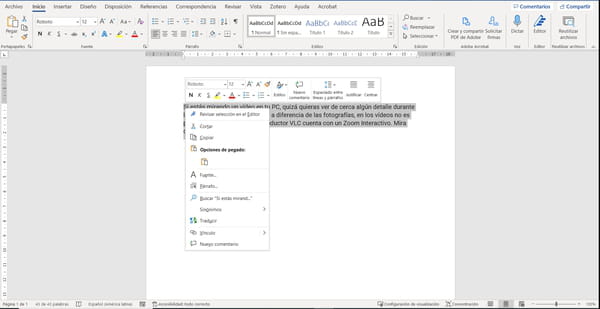 Botón derecho en Word