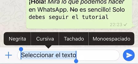 Negrita, cursiva y subrayado en WhatsApp