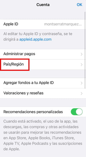 Cómo cambiar el país en la App Store