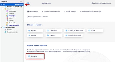 Cómo importar correos en Thunderbird