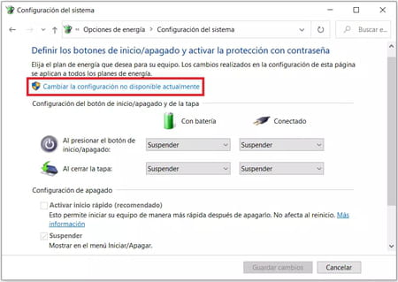 Cómo desactivar el inicio rápido en Windows 10