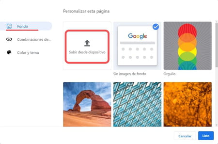 Cambiar el fondo en Chrome