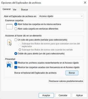 Eliminar archivos recientes en Windows desde el Panel de Control