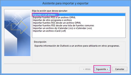 Exportar contactos de Outlook