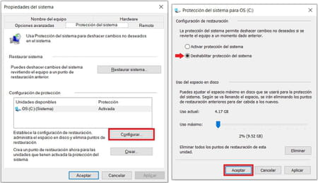 ¿Cómo deshabilitar 'Restaurar sistema (System Restore)'?