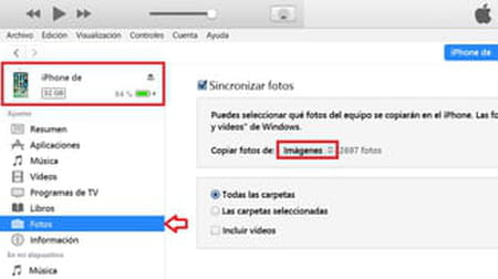 Pasar fotos del Mac a Iphone con iTunes