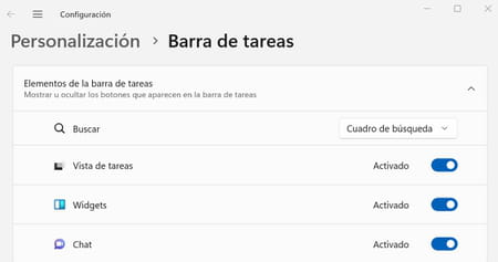 Mostrar barra de tareas con ajustes de pantalla