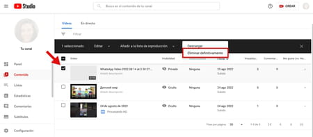 Cómo borrar un vídeo de YouTube