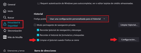 Eliminar historial de Firefox al salir