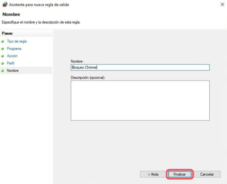 Configurar el firewall para bloquear la conexión de un programa