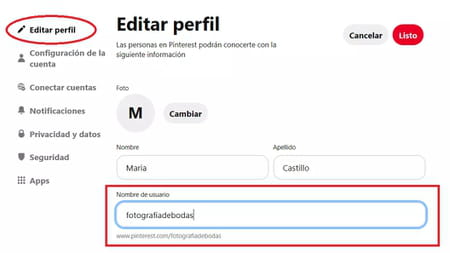 Cómo cambiar tu nombre de usuario y dirección URL en Pinterest