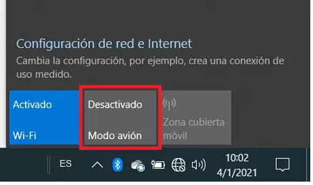 Cómo activar o desactivar el modo avión en Windows 10