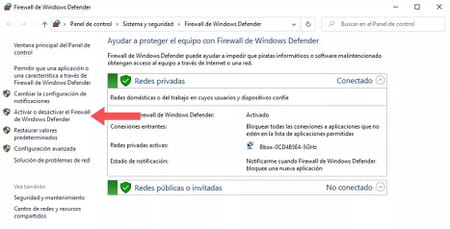 Desactivar el firewall de Windows