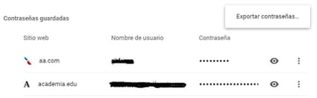 ¿Cómo exportar las contraseñas guardadas en Chrome?