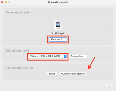 Cambiar el formato de un vídeo con VLC en Mac