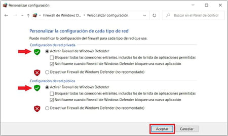 El firewall de Windows Defender