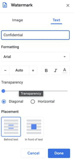 add a watermark google docs