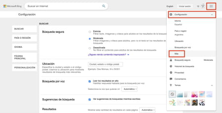 Cómo configurar parámetros de búsqueda en Bing Microsoft