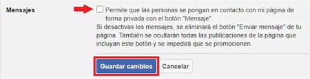 Cómo inhabilitar los mensajes a páginas de Facebook