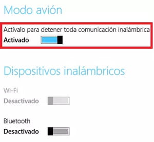 Cómo activar o desactivar el modo avión en Windows 8