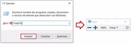 Abrir la lupa en Windows 10 usando el ratón o la función táctil