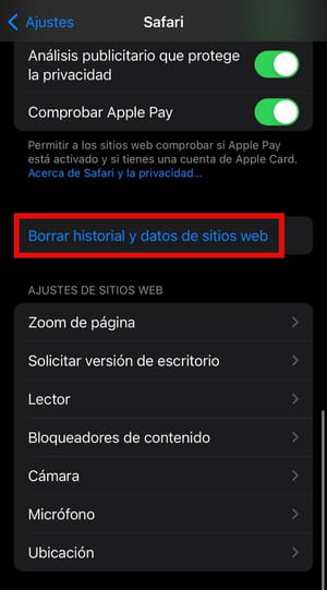 Borrar historial de Safari en iPhone y iPad