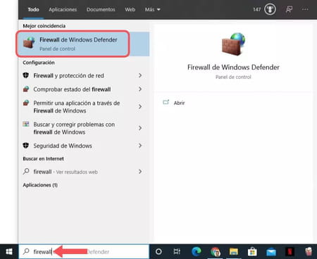 Desactivar el firewall de Windows