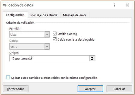 Insertar listas desplegables en Excel