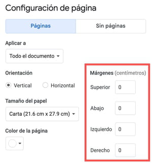 Dónde están los márgenes en Google Docs