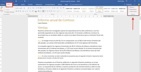 Abrir el cuadro de diálogo Buscar o reemplazar de Word