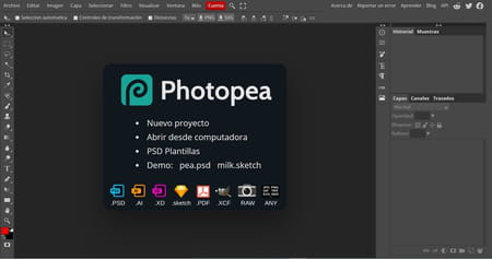 Interfaz de Photopea