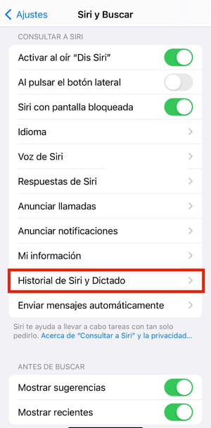 Cómo borrar el historial de búsqueda de Siri