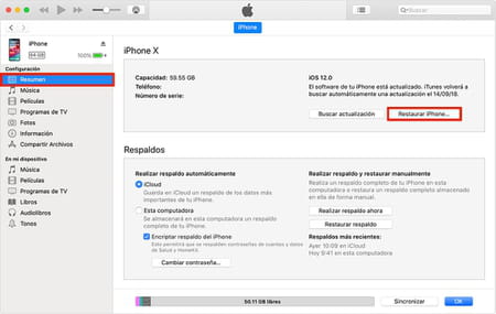Cómo restaurar tu iPhone desde iTunes