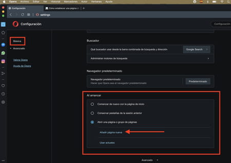 Cómo cambiar la página de inicio en Opera