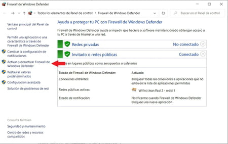 El firewall de Windows Defender