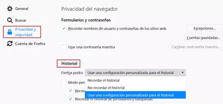 Evitar que Mozilla Firefox guarde el historial