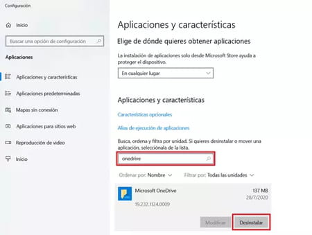 Desactivar o desinstalar OneDrive en Windows 10