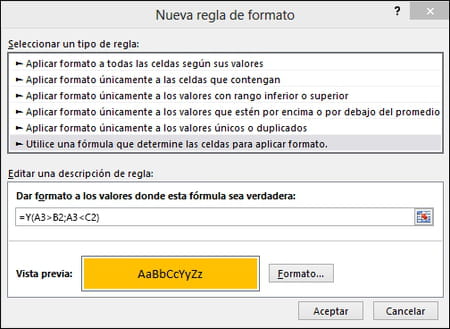 Cómo usar Y, O, NO, SI en formato condicional en Excel