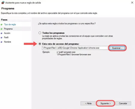 Configurar el firewall para bloquear la conexión de un programa