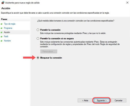 Configurar el firewall para bloquear la conexión de un programa