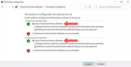 Desactivar el firewall de Windows