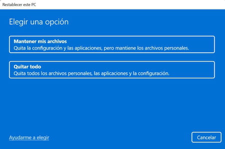 Restaurar PC sin afectar archivos Windows 11