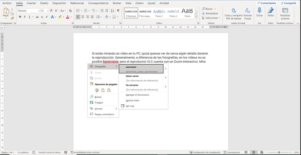 Botón derecho en Word