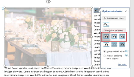 Insertar imagen en Word y escribir al lado