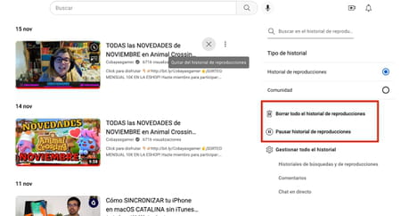 Cómo borrar el historial de YouTube