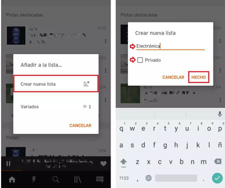 Crear una lista de reproducción SoundCloud en la app de Android