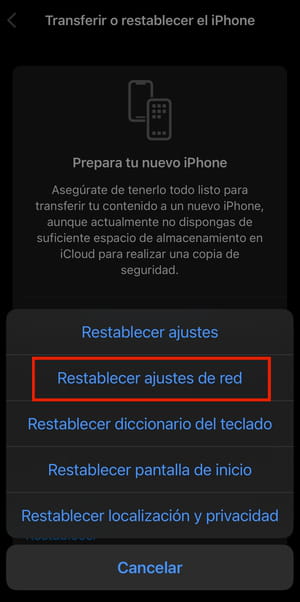 Cómo restablecer los ajustes de red en iPhone