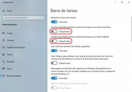 Comprobar que la barra de tareas no está oculta